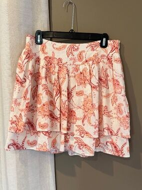 Express Linen Blend Tiered Ruffled Minis Skirt Floral Paisley, Size 10